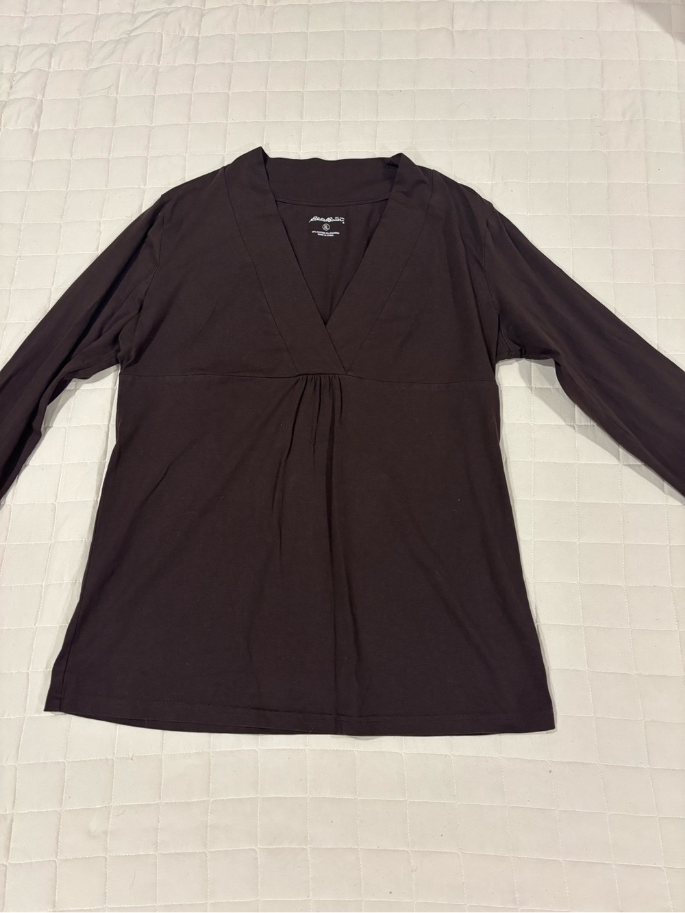 Eddie Bauer Dark Chocolate Brown Empire Waist Wrap-Front Long Sleeve Top XL